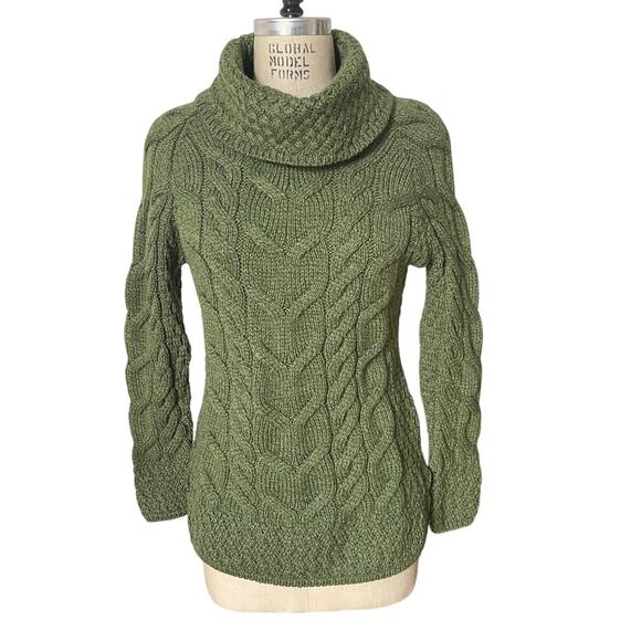 Shannon Woolen Mills Green Cable Knit Merino Turtleneck Sweater Size XS S-Small - Picture 1 of 7